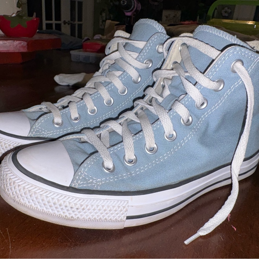 Converse High-Top Canvas Sneakers in Light Blue and White